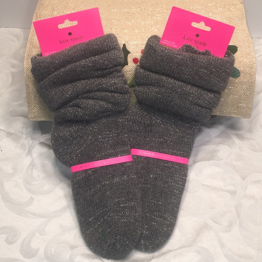 Kate Spade NEW Womens Gray Shimmer Socks Slippers